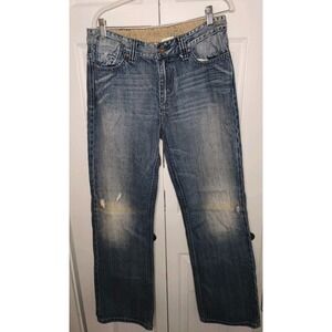 Y2K King Of Prides Jeans Men's 34x34‎ Medium Wash Blue Denim Boot Cut Distressed